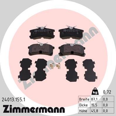 Zimmermann 24013.155.1 - Комплект спирачно феродо, дискови спирачки vvparts.bg