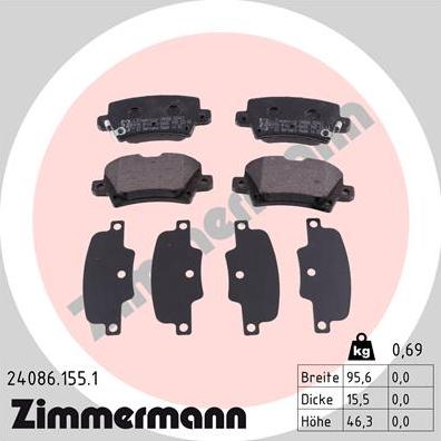 Zimmermann 24086.155.1 - Комплект спирачно феродо, дискови спирачки vvparts.bg
