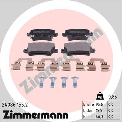 Zimmermann 24086.155.2 - Комплект спирачно феродо, дискови спирачки vvparts.bg