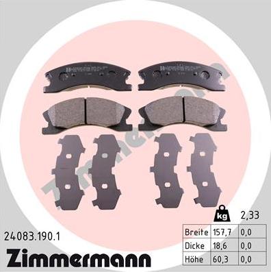 Zimmermann 24083.190.1 - Комплект спирачно феродо, дискови спирачки vvparts.bg