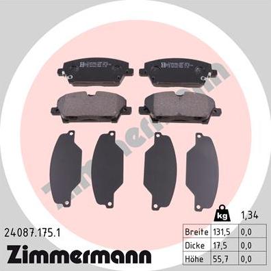 Zimmermann 24087.175.1 - Комплект спирачно феродо, дискови спирачки vvparts.bg