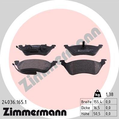 Zimmermann 24036.165.1 - Комплект спирачно феродо, дискови спирачки vvparts.bg