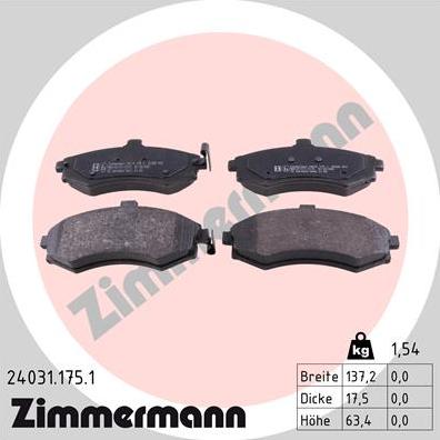 Zimmermann 24031.175.1 - Комплект спирачно феродо, дискови спирачки vvparts.bg