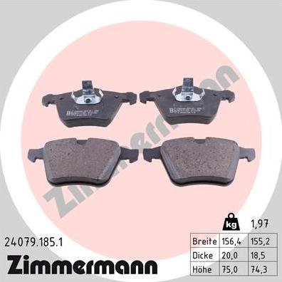 Zimmermann 24079.185.1 - Комплект спирачно феродо, дискови спирачки vvparts.bg