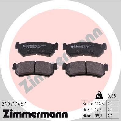 Zimmermann 24071.145.1 - Комплект спирачно феродо, дискови спирачки vvparts.bg