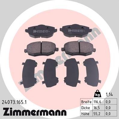 Zimmermann 24073.165.1 - Комплект спирачно феродо, дискови спирачки vvparts.bg