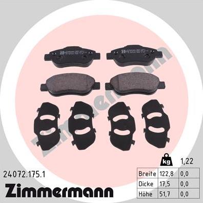 Zimmermann 24072.175.1 - Комплект спирачно феродо, дискови спирачки vvparts.bg
