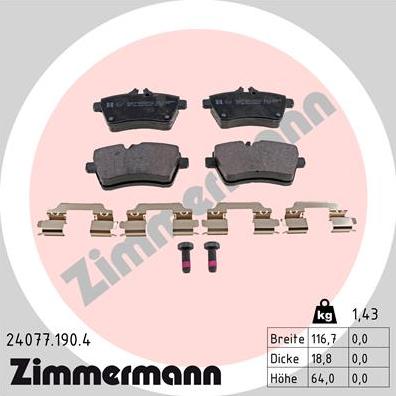 Zimmermann 24077.190.4 - Комплект спирачно феродо, дискови спирачки vvparts.bg