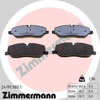 Zimmermann 24191.980.1 - Комплект спирачно феродо, дискови спирачки vvparts.bg