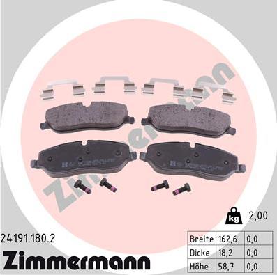 Zimmermann 24191.180.2 - Комплект спирачно феродо, дискови спирачки vvparts.bg