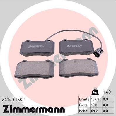 Zimmermann 24143.150.1 - Комплект спирачно феродо, дискови спирачки vvparts.bg