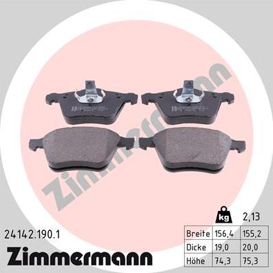 Zimmermann 24142.190.1 - Комплект спирачно феродо, дискови спирачки vvparts.bg