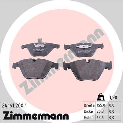 Zimmermann 24161.200.1 - Комплект спирачно феродо, дискови спирачки vvparts.bg