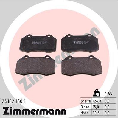 Zimmermann 24162.150.1 - Комплект спирачно феродо, дискови спирачки vvparts.bg