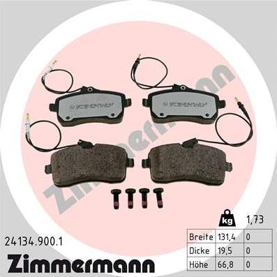 Zimmermann 24134.900.1 - Комплект спирачно феродо, дискови спирачки vvparts.bg