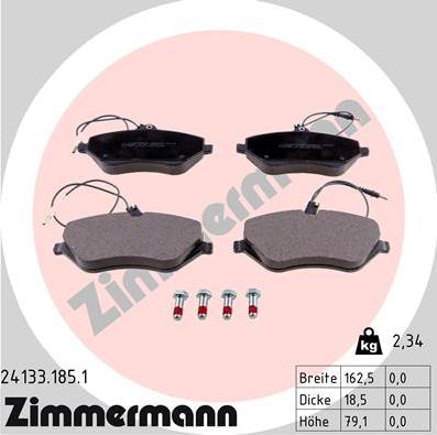 Zimmermann 24133.185.1 - Комплект спирачно феродо, дискови спирачки vvparts.bg