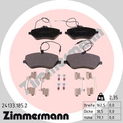 Zimmermann 24133.185.2 - Комплект спирачно феродо, дискови спирачки vvparts.bg