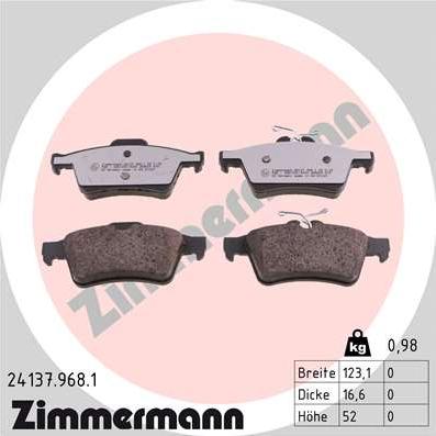 Zimmermann 24137.968.1 - Комплект спирачно феродо, дискови спирачки vvparts.bg