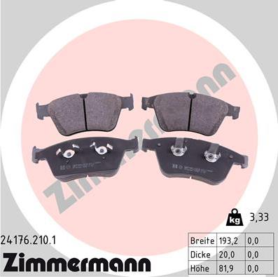 Zimmermann 24176.210.1 - Комплект спирачно феродо, дискови спирачки vvparts.bg