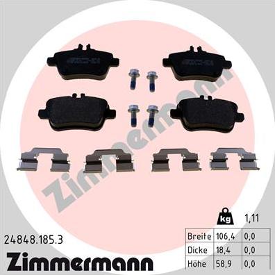 Zimmermann 24848.185.3 - Комплект спирачно феродо, дискови спирачки vvparts.bg