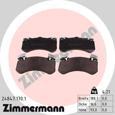 Zimmermann 24847.170.1 - Комплект спирачно феродо, дискови спирачки vvparts.bg