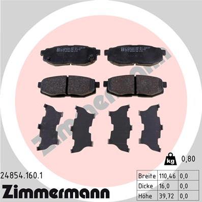 Zimmermann 24854.160.1 - Комплект спирачно феродо, дискови спирачки vvparts.bg