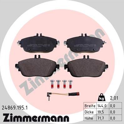 Zimmermann 24869.195.1 - Комплект спирачно феродо, дискови спирачки vvparts.bg
