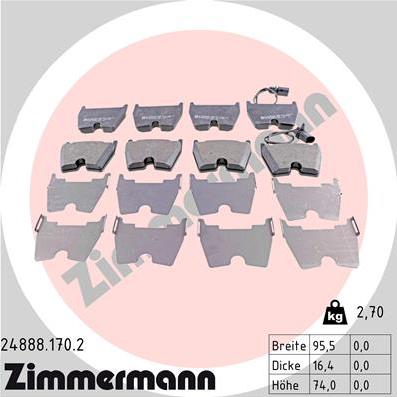 Zimmermann 24888.170.2 - Комплект спирачно феродо, дискови спирачки vvparts.bg