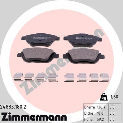 Zimmermann 24883.180.2 - Комплект спирачно феродо, дискови спирачки vvparts.bg