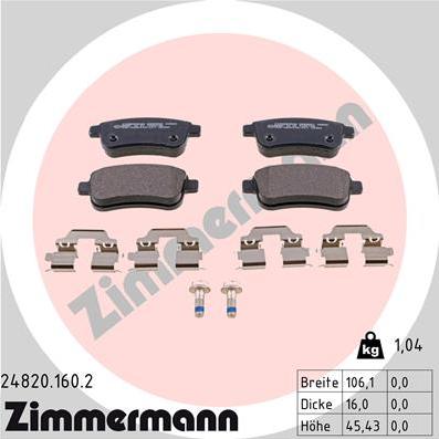 Zimmermann 24820.160.2 - Комплект спирачно феродо, дискови спирачки vvparts.bg