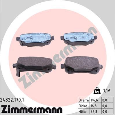 Zimmermann 24822.170.1 - Комплект спирачно феродо, дискови спирачки vvparts.bg