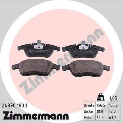 Zimmermann 24870.180.1 - Комплект спирачно феродо, дискови спирачки vvparts.bg