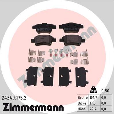 Zimmermann 24349.175.2 - Комплект спирачно феродо, дискови спирачки vvparts.bg