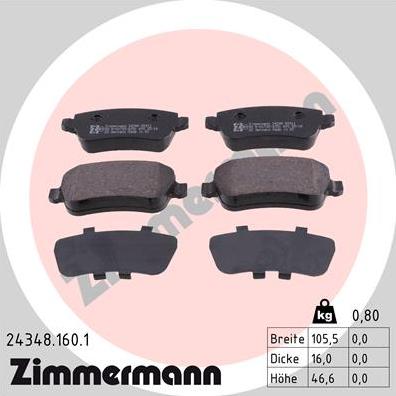 Zimmermann 24348.160.1 - Комплект спирачно феродо, дискови спирачки vvparts.bg