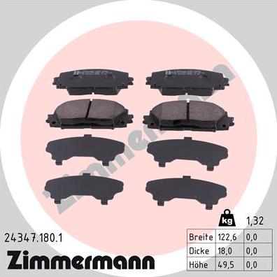 Zimmermann 24347.180.1 - Комплект спирачно феродо, дискови спирачки vvparts.bg