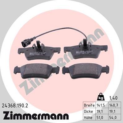 Zimmermann 24368.190.2 - Комплект спирачно феродо, дискови спирачки vvparts.bg