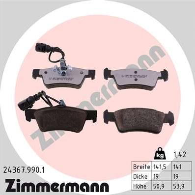 Zimmermann 24367.990.1 - Комплект спирачно феродо, дискови спирачки vvparts.bg