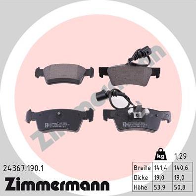 Zimmermann 24367.190.1 - Комплект спирачно феродо, дискови спирачки vvparts.bg