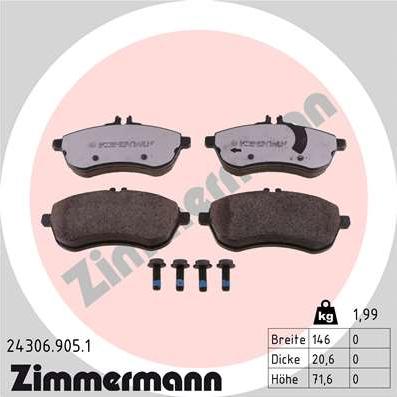Zimmermann 24306.905.1 - Комплект спирачно феродо, дискови спирачки vvparts.bg