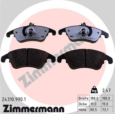 Zimmermann 24310.990.1 - Комплект спирачно феродо, дискови спирачки vvparts.bg