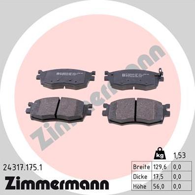 Zimmermann 24317.175.1 - Комплект спирачно феродо, дискови спирачки vvparts.bg