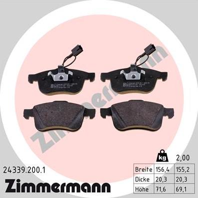 Zimmermann 24339.200.1 - Комплект спирачно феродо, дискови спирачки vvparts.bg