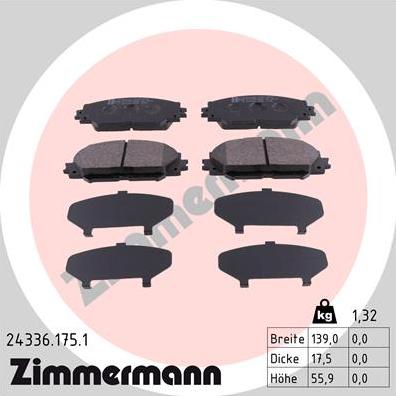 Zimmermann 24336.175.1 - Комплект спирачно феродо, дискови спирачки vvparts.bg