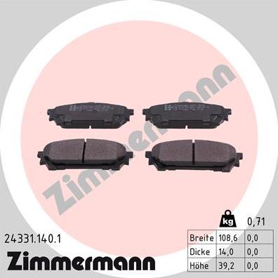 Zimmermann 24331.140.1 - Комплект спирачно феродо, дискови спирачки vvparts.bg