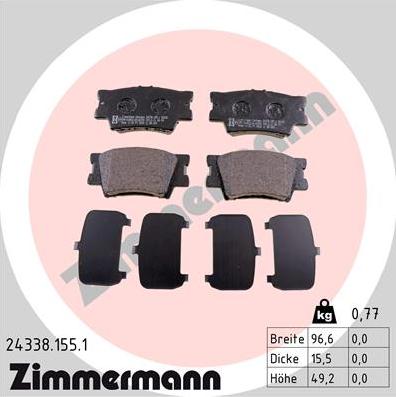 Zimmermann 24338.155.1 - Комплект спирачно феродо, дискови спирачки vvparts.bg