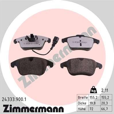 Zimmermann 24333.900.1 - Комплект спирачно феродо, дискови спирачки vvparts.bg