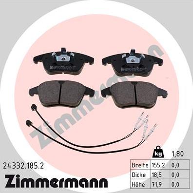 Zimmermann 24332.185.2 - Комплект спирачно феродо, дискови спирачки vvparts.bg