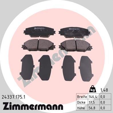 Zimmermann 24337.175.1 - Комплект спирачно феродо, дискови спирачки vvparts.bg