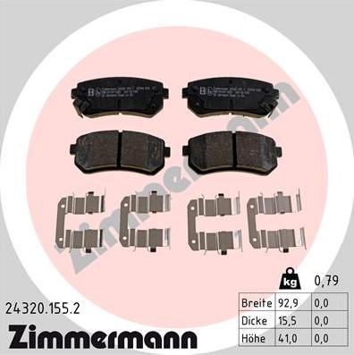 Zimmermann 24320.155.2 - Комплект спирачно феродо, дискови спирачки vvparts.bg