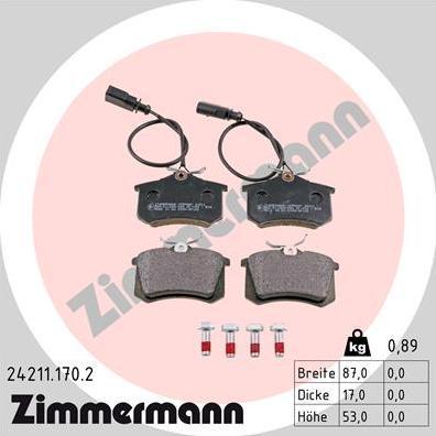Zimmermann 24211.170.2 - Комплект спирачно феродо, дискови спирачки vvparts.bg